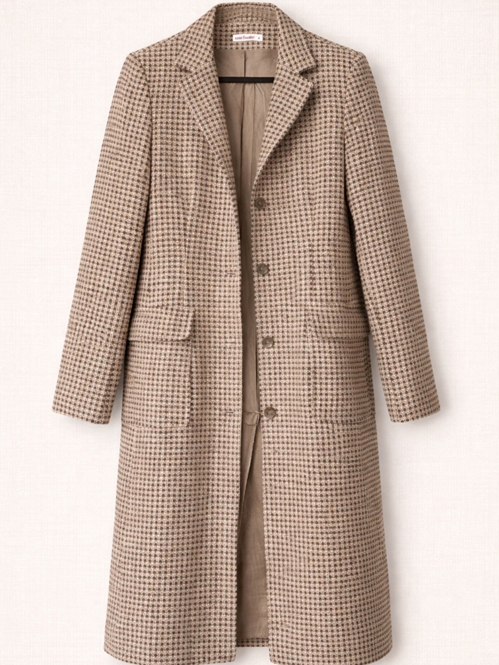 New Frontier Beige Houndstooth Trench Coat